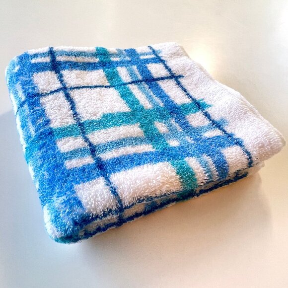 Vintage 80s hand / face towel, blue striped towel, Springmaid USA, 100% cotton - Picture 1 of 8